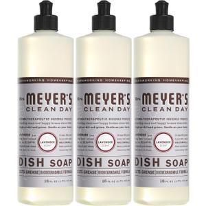MRS. MEYER'S CLEAN DAY Liquid Dish Soap, Biodegradable Formula, Lavender, 16 fl. oz - Pack of 3