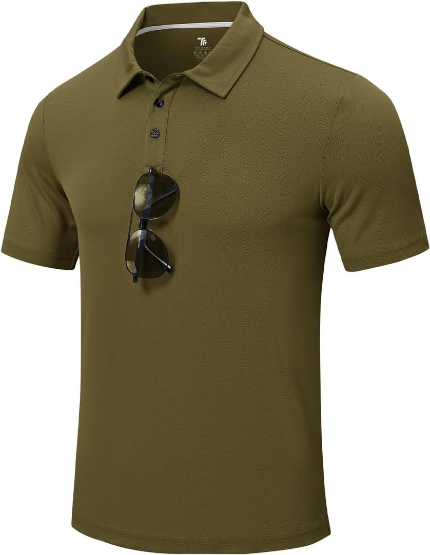 Rdruko Men's Golf Polo Shirt Short Sleeve Moisture Wicking Shirts Collared Outdoor UPF 50+ Pique Jersey Shirts (Green, XXXL)