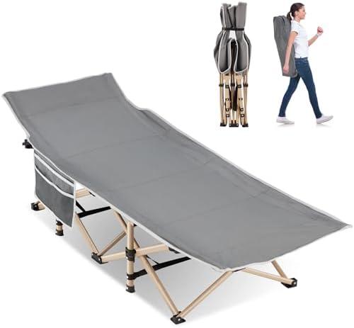 Candockway Folding Camping Cot for Sleeping, Portable Cots for Adults, Heavy Duty Cot Bed 550LBS(Max Load), Extra Wider Cots with Large Pocket for Outdoor, Office, Beach
