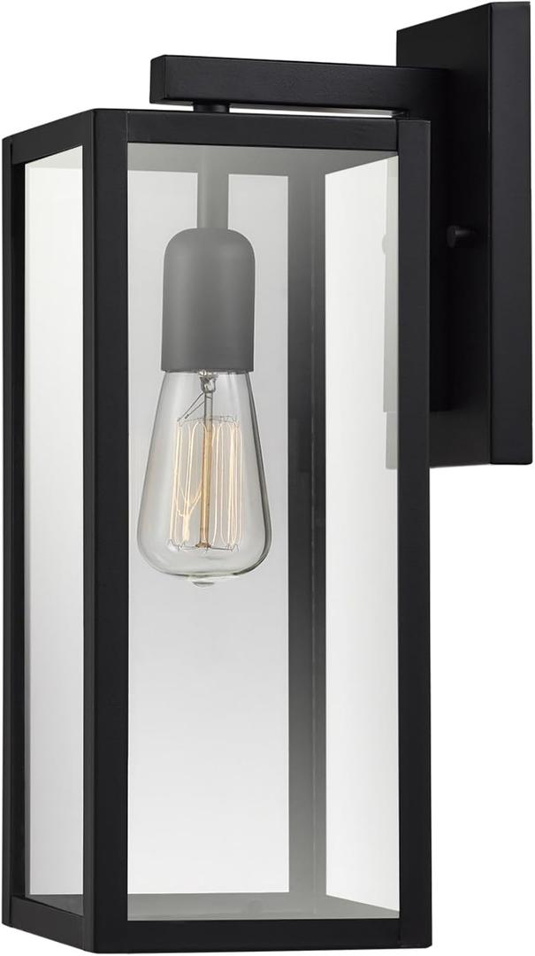 Globe Electric 44176 1-Light Outdoor/Indoor Wall Sconce, Matte Black Finish, Clear Glass Shade, Weather-Resistant Modern Exterior Light Matte Black, 16"