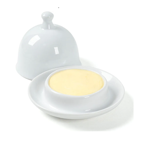 Ceramic Small Butter Dish with Lid, 17 OZ Mini Butter Container, 2-Way Freshness, Pure White