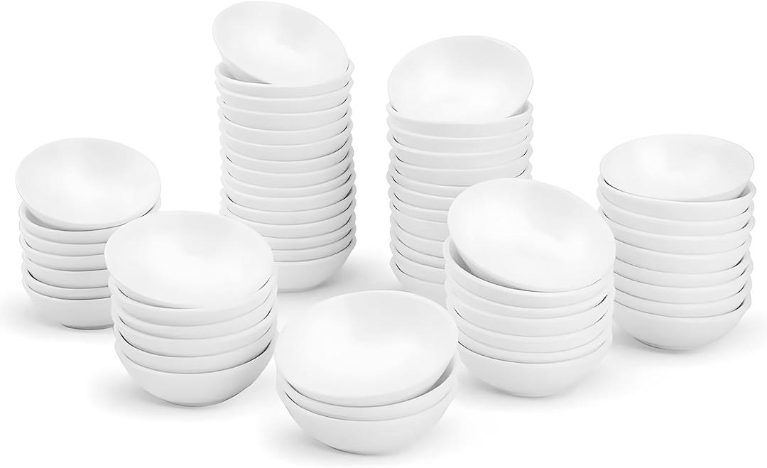 UIBFCWN 60 Pack Soy Sauce Dish 3inch Ceramic Dipping Bowls Bulk, 1.2 Oz White Dipping Sauce Bowls/Dishes, Small Dipping Sauce Cups for Sushi Ketchup Olive Oil Appetizer