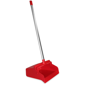 SPARTA Upright Dustpan with Aluminum Handle, Serrated Edge for Broom Combing, Secure Yoke Lock with Easy Storage Hanging Hole for Commercial Cleaning, Plastic, 30 Inches, Red Pack of 6