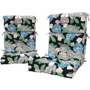 LVTXIII 2 Pack Outdoor High Back Cushions, 22" W x 20" D Tufted Seat and Back Chair Cushion with Ties, Fluffy Patio Replacement Rocking Chair Cushion for Outdoor Furniture Use, Sketch Peony, 44"x22"x4"