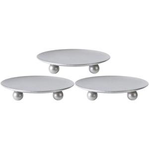 Scwhousi Silver Iron Plate Candle Holder, Decorative Iron Pillar Candle Holder, Set of 3,Candle Stand for Wax Candles