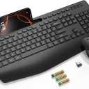 SABLUTE Wireless Keyboard and Mouse Combo - Full Size Ergonomic Wrist Rest, Silent Typing, Phone Holder, 2.4 GHz, 3 Level DPI, Batteries Powered, Compatible with PC, Laptop, Windows, macOS (1 Pack, Classic Black)