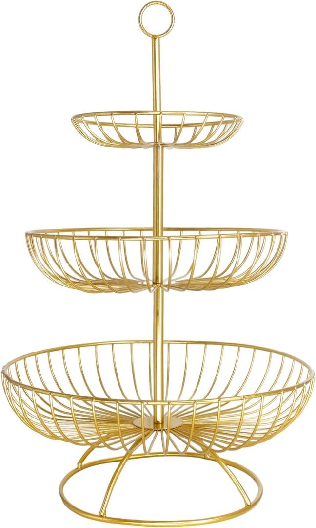 3-Tier Metal Fruit Basket Bowl Stand, Countertop Storage Rack for Kitchen, Dining Room or Living Room Organize