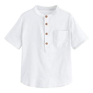 Inorin Boys Button Up Henley Shirts Short Sleeve Lightweight Summer Cotton Dress T Shirt Tees Tops One Pocket White 120
