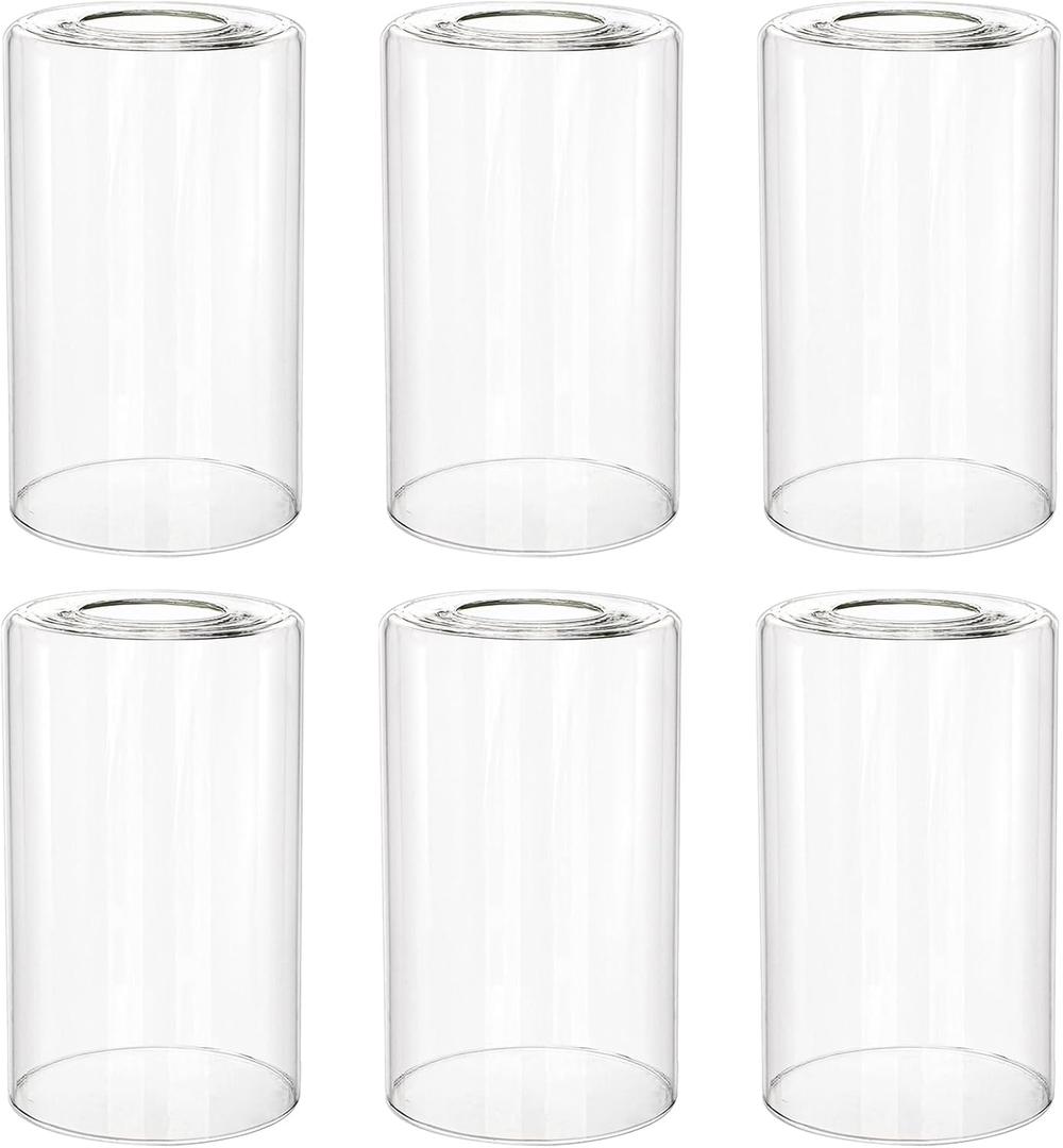 Hedume 6 Pack Clear Glass Shades Replacement, 5.7" Height - 3.5" Diameter - 1.7" Fitter, High Transmittance Clear Cylinder Glass Lamp Shade Replacement for Wall Sconces, Pendant Light, Floor Lamps