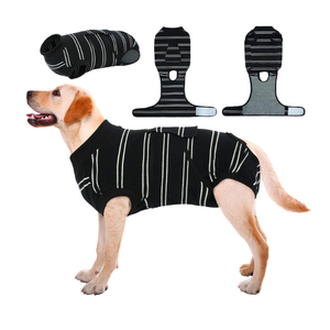 Kuoser Dog Surgery Recovery Suit, Soft Breathable Dog Recovery Suit for Female Spay Male Nueuter, Anti Licking Puppy Onesie Pet Surgical Suit for Dogs Abdominal Wounds Skin Disease, Black Strips, L