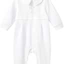 pureborn Unisex Baby Jumpsuit Infant Boys Girls Cotton Spring Fall Romper One-Piece Coverall Baptism Outfit White (6-9 Months, White With Silver Cross)