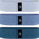 Hatha Yoga Large Resistance Band, 14.5" x3.15", Fabric Exercise Loop Bands with Instruction Guide and Carry Bag, Set of 3, (Blue)