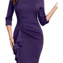 Women's Midi Dress Pencil Bodycon Ruffle Hem 3/4 Sleeve Elegant Formal Dress for Church, Wedding, Work, Cocktail