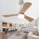 42 Inch Natural Wood Ceiling Fan with Lights and Remote, 3-Blade Outdoor/Indoor Fan for Patio and Living Room, Noiseless Reversible DC Motor, Modern Farmhouse Style