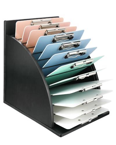 HULISEN Clipboard Holder, Wooden Clipboard Organizer with Raised Side Panel, Clip Board Storage Rack for Classroom and Office, Clip Boards not Included, Black