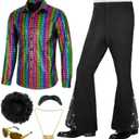 70s Outfits for Men 6 Pcs Disco Outfit Retro Costume with Bell Bottom Pants (Large)