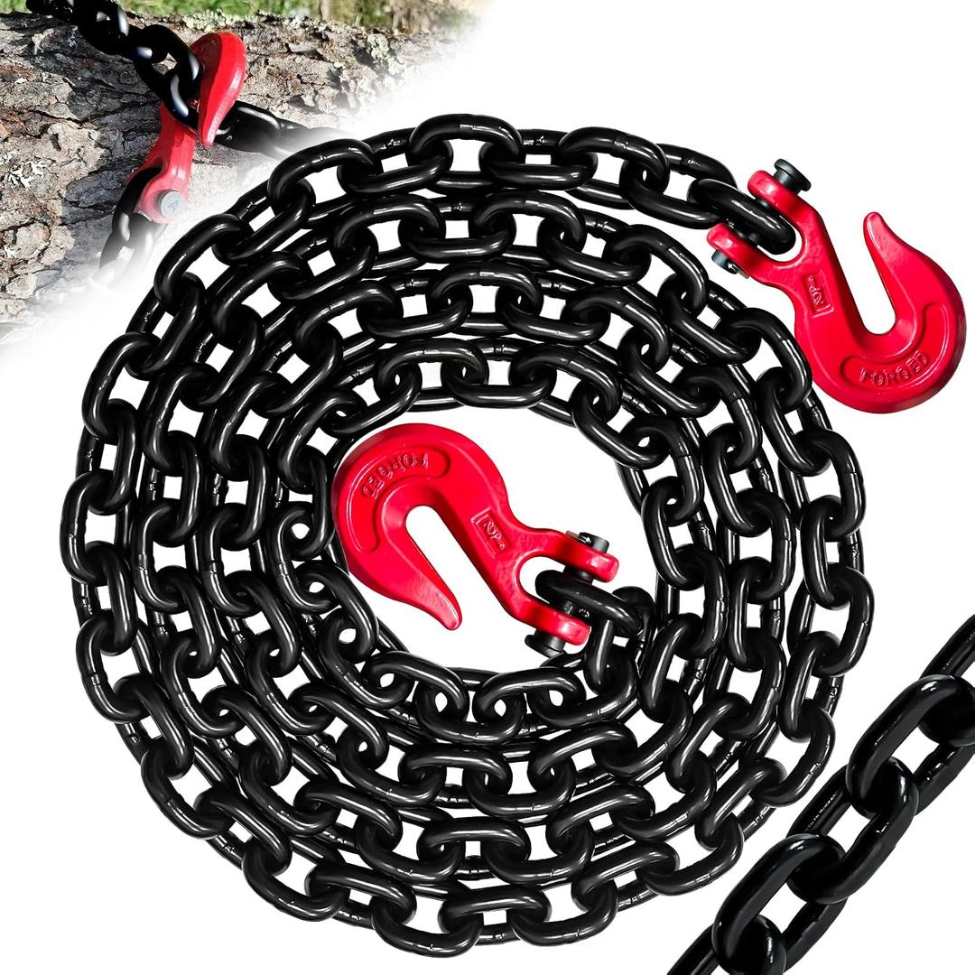 G80 Transport Binder Chain,10FT 1/2" Trailer Safety Chains with Clevis Grab Hooks,12,000 lbs Safe Working Load Heavy Duty Chain for Transporting,Towing,Logging Tie Down Binding, 1/2 Inch10FT
