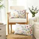 Artscope Spring Summer Floral Throw Pillow Covers 12x20 Inch Set of 2, Farmhouse Flower Butterfly Print Decorative Pillow Cases for Sofa Bed Room Home Decor- Flower B