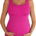 Summer Mae Ribbed Maternity One Piece Swimsuit Scalloped Cut Out Pregnancy Bathing Suit Square Neck (Large, Cerise)