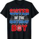 Spider Web Birthday Party Sister of The Birthday Boy T-Shirt (Black) 2T