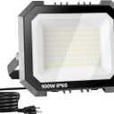 1 Pack LED Flood Lights Outdoor, 100W 10000LM Super Bright Floodlight Outside Work Light with 5.9FT Plug, IP65 Waterproof 6000K Outdoor LED Flood Light for Garage, Yard, Lawn, Garden
