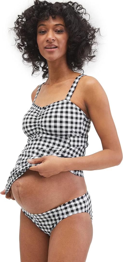 Beach Bump 2 Piece Tankini Swimsuit UPF 50+ (Large, Black/ White Gingham)