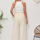 Women's Linen Pants Relaxed Fit High Waisted Boho Chic Ankle Pants Summer Beach Vacation Wide Leg Trousers (Beige)