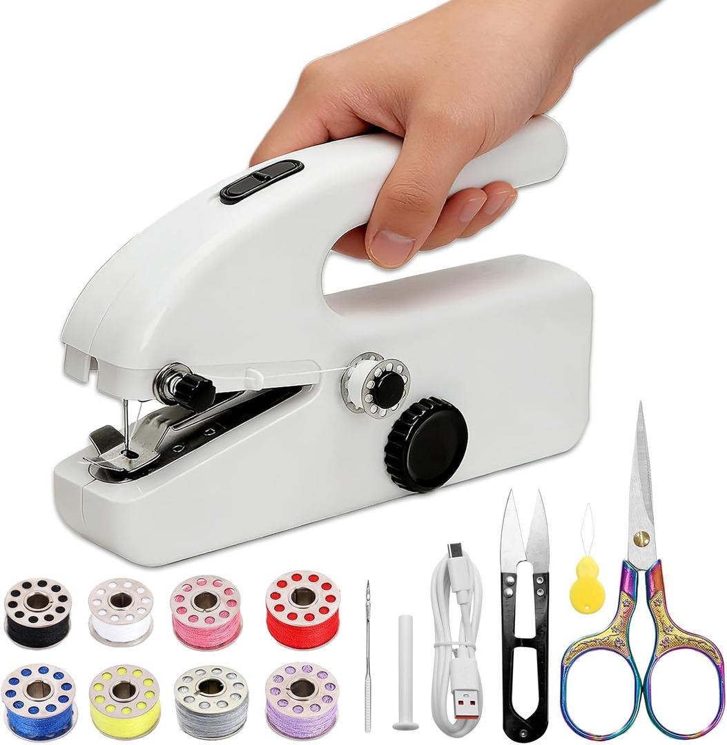 Hand Held Sewing Machine for Adults & Beginners, with a 15 PCS Basic Sewing Kit, Portable Mini Hand Sewing Machine, Dual Power (AC/DC) for Quick Repairs, DIY Projects on Clothes, Jeans, Home & Travel