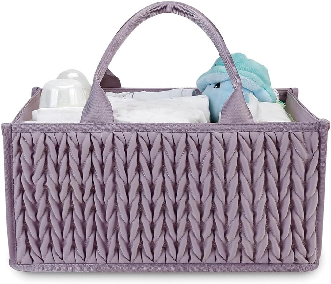 MOMIGO Baby Diaper Caddy Organizer - Fahion Mahua Water-Resistent Nursery Storage Basket for Diapers and Baby Wipes, Diaper Stacker Car Organizer, Newborn Nursery Gift (Purple)