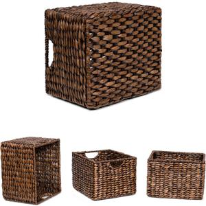 BIRDROCK HOME Storage Shelf Organizer Baskets with Handles - Handwoven Abaca Seagrass Wicker Basket for Pantry, Living Room, Office & Bathroom, Versatile Under Shelf Storage - Brown Wash | Woven Storage Baskets for Shelves with Handles, Cube Organizer Bins for Pantry, Living Room, Office, and Bathroom