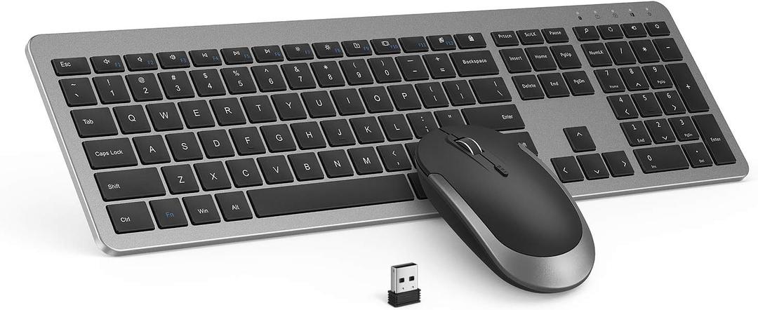 Wireless Keyboard and Mouse Combo - Full Size Slim Thin Wireless Keyboard Mouse with Numeric Keypad 2.4G Stable Connection Adjustable DPI (Grey & Black) (Black & Grey)