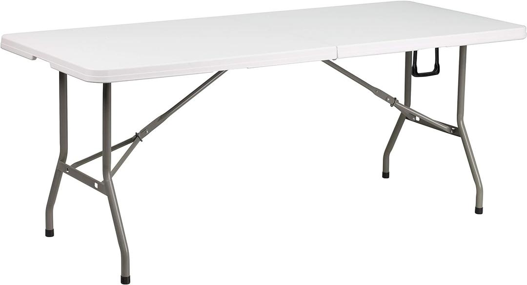 Flash Furniture Elon 6' Rectangular Plastic Folding Event Table with Carrying Handle, Bi-Fold Banquet Table for Indoor/Outdoor Events, White (30"W x 72"L)