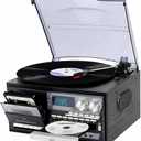 9 in 1 Bluetooth Record Player with 3-Speed Turntable, CD Cassette USB SD, AM/FM Radio, Built-in Speakers, RCA Output, Headphone Jack, Remote Control