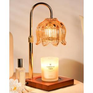 Flower Candle Warmer Lamp with Timer, Adjustable Dimmable Candles Lamp Warmer with 2 Bulbs for Jar Candles & Scented Wax, Christmas Birthday Gifts for Women Mom, Candle Warming Lamp for Home Decor (Amber)