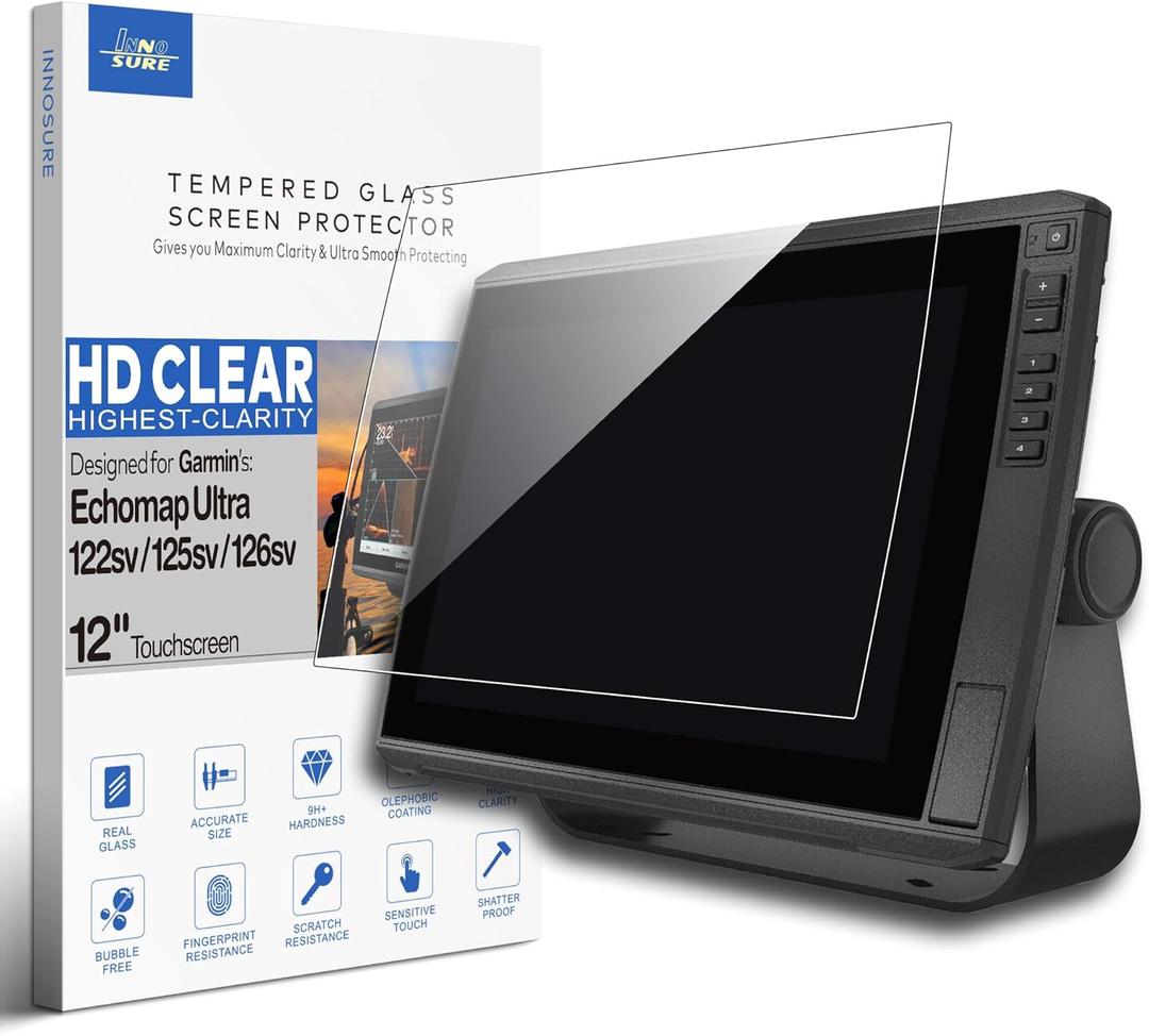 Tempered Glass Screen Protector for Garmin EchoMAP Ultra 122sv 125sv 126sv, Ultra 2 122sv/125sv/126sv Fishfinder 12 Inch Touchscreen Anti Finger Print (HD Clear)