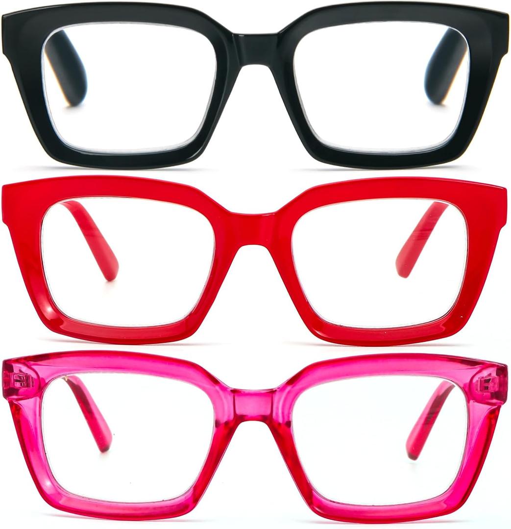 DXYXYO 3 Pack Retro Oversized Reading Glasses for Women Men Fashion Square Blue Light Blocking Computer Reader
