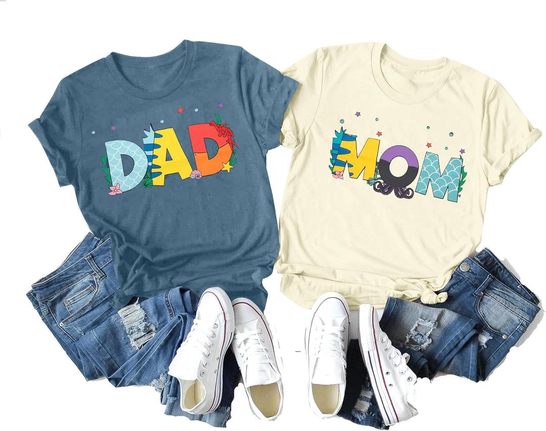 ASTANFY Girl Mom Shirt Dad Shirt Animal Kingdom Mom and Dad Shirts Funny Short Sleeve Tops (XL)