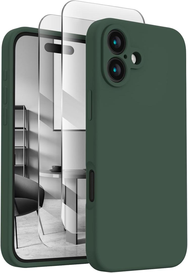 FireNova Designed for iPhone 16 Case, Silicone Upgraded [Camera Protection] Phone Case with [2 Screen Protectors], Soft Anti-Scratch Microfiber Lining Inside, 6.1 inch, Alpine Green
