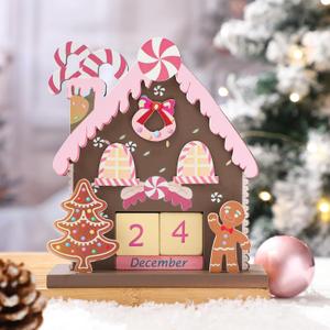 Pastel Wooden Christmas Countdown Advent Calendar Candyland Gingerbread House with Wood Blocks Day Until Christmas Countdown Tabletop Calendar Decor Xmas Number Sign for Home Office Decor