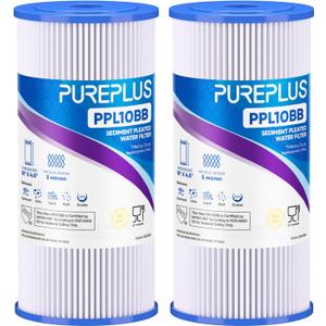 PUREPLUS 10" x 4.5" Whole House Pleated Sediment Filter for Well Water, Replacement Cartridge for GE FXHSC, Culligan R50-BBSA, Pentek R50-BB, DuPont WFHDC3001, American Plumber W50PEHD, GXWH40L, 2Pack (2 Count (Pack of 1))