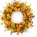 VioletEverGarden Fall Wreaths for Front Door 22 Inch Artificial Fall Wreath Orange Autumn Wreath with Berries and Eucalyptus Leaves for Indoor Outdoor Thanksgiving Harvest Holiday Decorations