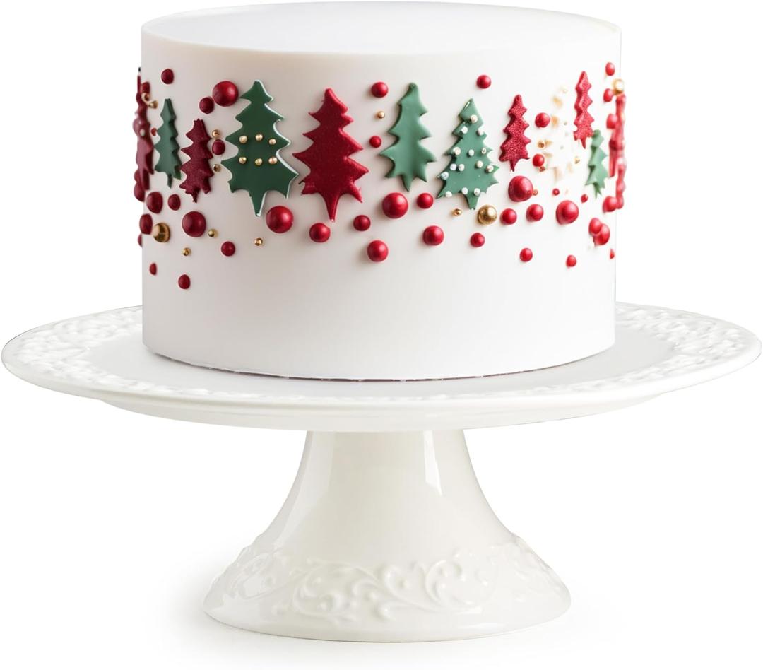 8 Inch White Cake Stand, Small Cake Stand for Party, Porcelain Cake Plate, Christmas Round Dessert Stand for Baby Shower, Birthday, Home Decorating Stand
