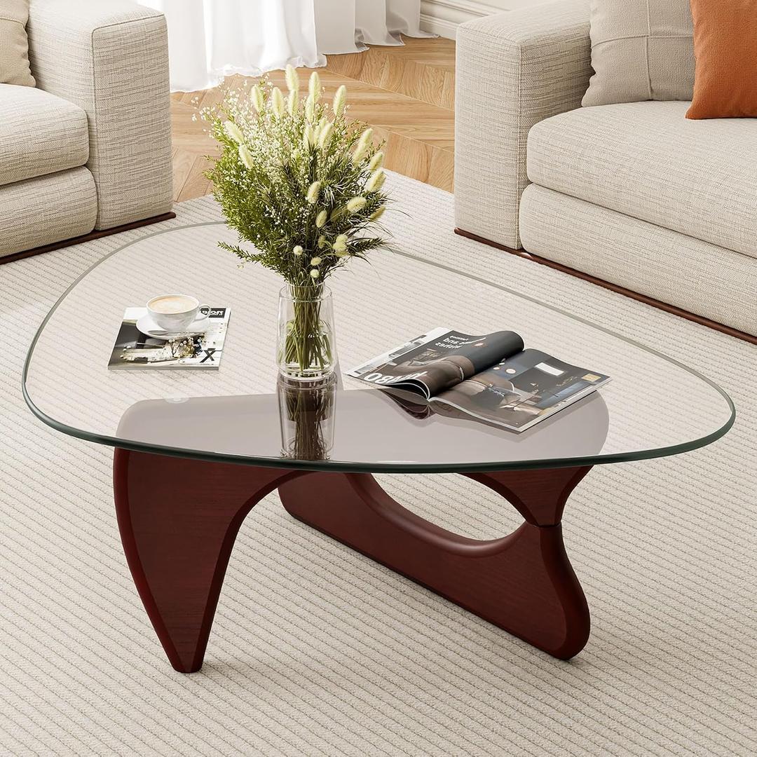 Modern Glass Coffee Table, Mid Century Triangle Coffee Table for Living Room Bedroom Reception Office Tables, Size: 35"×24.8"×16.1"
