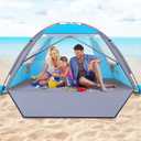 Happy Travel Beach Tent, UPF 50+ UV Protection Sun Shade Shelter for 3/4/5/6/7/8 Person, Portable Beach Canopy for Family & Baby, Lightweight & Easy Setup Beach Cabana with 3 Ventilation Mesh Windows (Sky Blue)