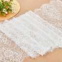 15.75" Wide 3 Yard White Eyelash Lace Fabric Lace Ribbon with Floral Pattern for Wedding, Sewing, DIY Crafting, Home Decor (White)