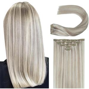 Clip in Hair Extensions Real Human Hair Natural Straight Long Remy Brazilian Clip on Human Hair Extensions Ash Blonde Highlighted Platinum Blonde Invisible Double Weft Clip ins Hair 22 Inch 60G 5 PCS
