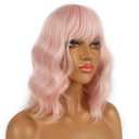 Short Bob Wigs with Bangs for Women Loose Wavy Wig Curly Wavy Shoulder Length Bob Synthetic Cosplay Wig for Girl Colorful Costume Wigs (Peach Fuzz)