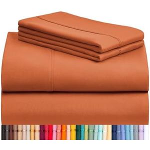 LuxClub Twin XL Sheets - Soft-Kids-Twin Bed Sheets for-Boys-and-Girls-4 PC Deep Pockets 18" Eco Friendly Wrinkle Free-Kids-Fitted Sheets Machine Washable Hotel Bedding Silky Soft- Autumn Orange