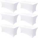 Obstal 6 Pack Stretch Spandex Table Covers for 8 Foot Tables - 8 FT Universal Rectangular Fitted Tablecloth Protector for Wedding, Banquet, Party (White, 96 Length x 30 Width x 30 Height Inches)