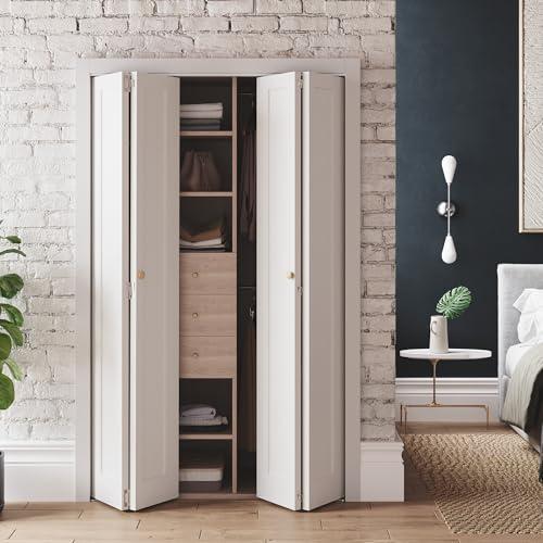 SMARTSTANDARD 12 " x 78 " Bifold Closet Doors, 1-Panel Paintable White Primed Bi-fold Door, Interior Door with Hardware Kits, Two Sides Molded Design, Pre-drilled Doors